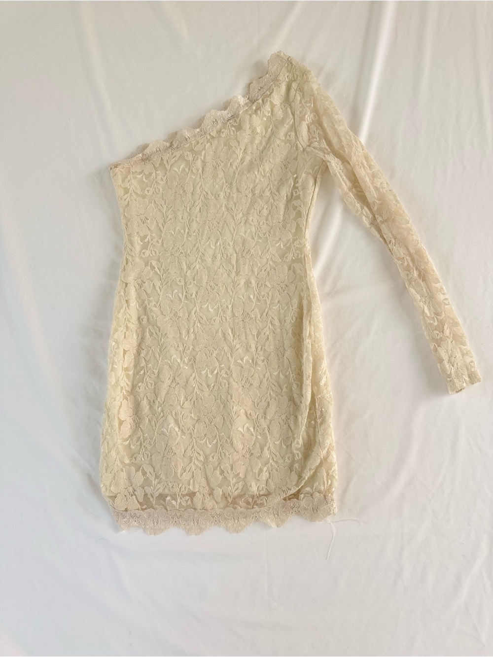 VTG Charlotte Russe Cream Lace One Shoulder Bodycon Dress Womens M Y2K Coquette